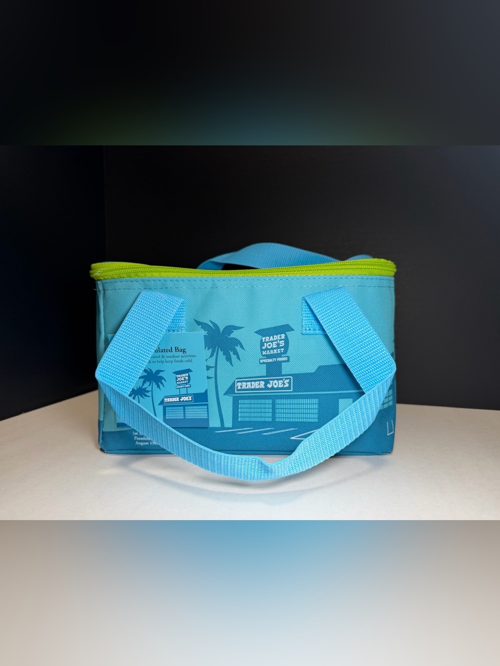 Trader‎ Joe's Aqua Insulated Lunch Bag with Lime Zipper